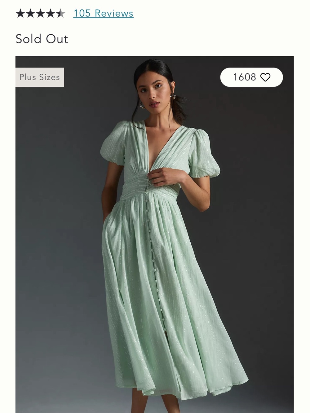 Anthropologie Katerina Lurex Button Front Midi Dress Mint Size 2